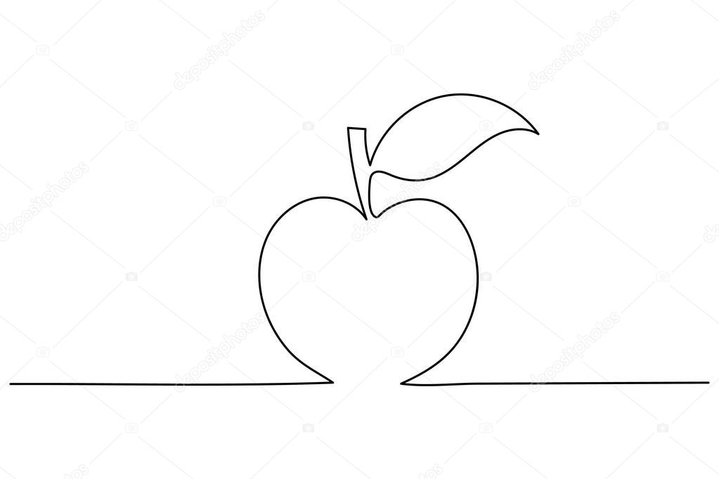 Apple continuous one line drawing in minimalist style, perfect for healthy food, fruit art, and modern design
