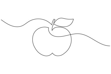 Apple minimalist tarzda sürekli bir çizgi çizer, sağlıklı yiyecekler, meyve sanatı ve modern tasarım için mükemmeldir.