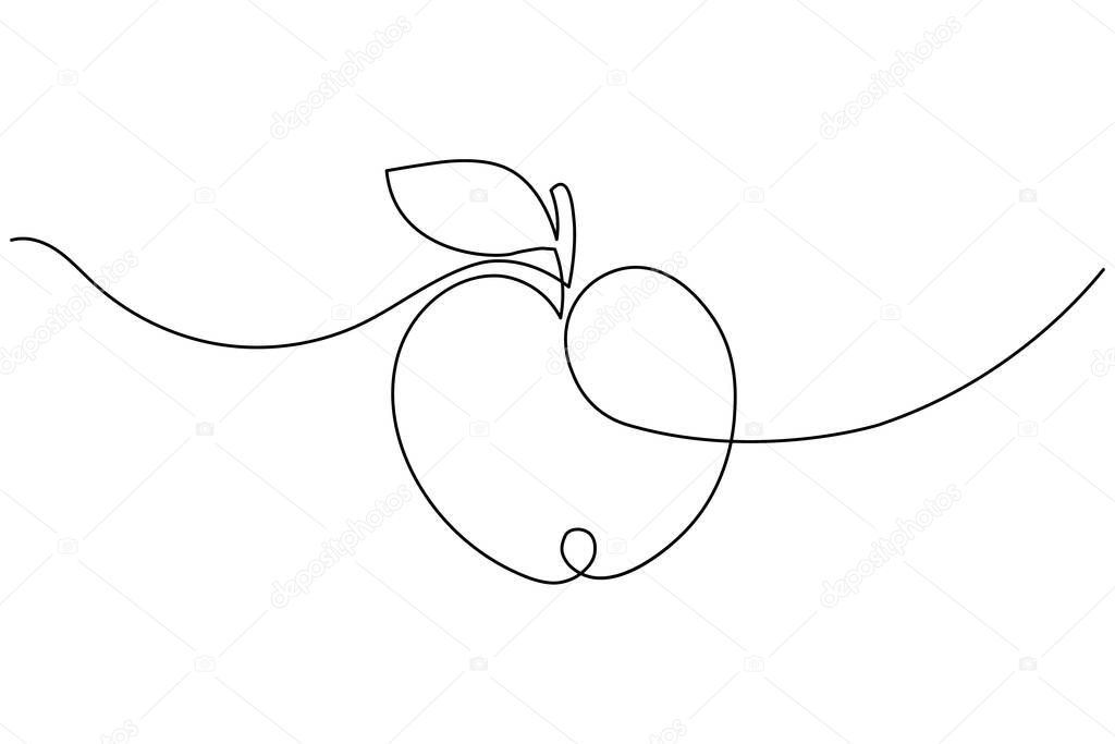 Apple continuous one line drawing in minimalist style, perfect for healthy food, fruit art, and modern design