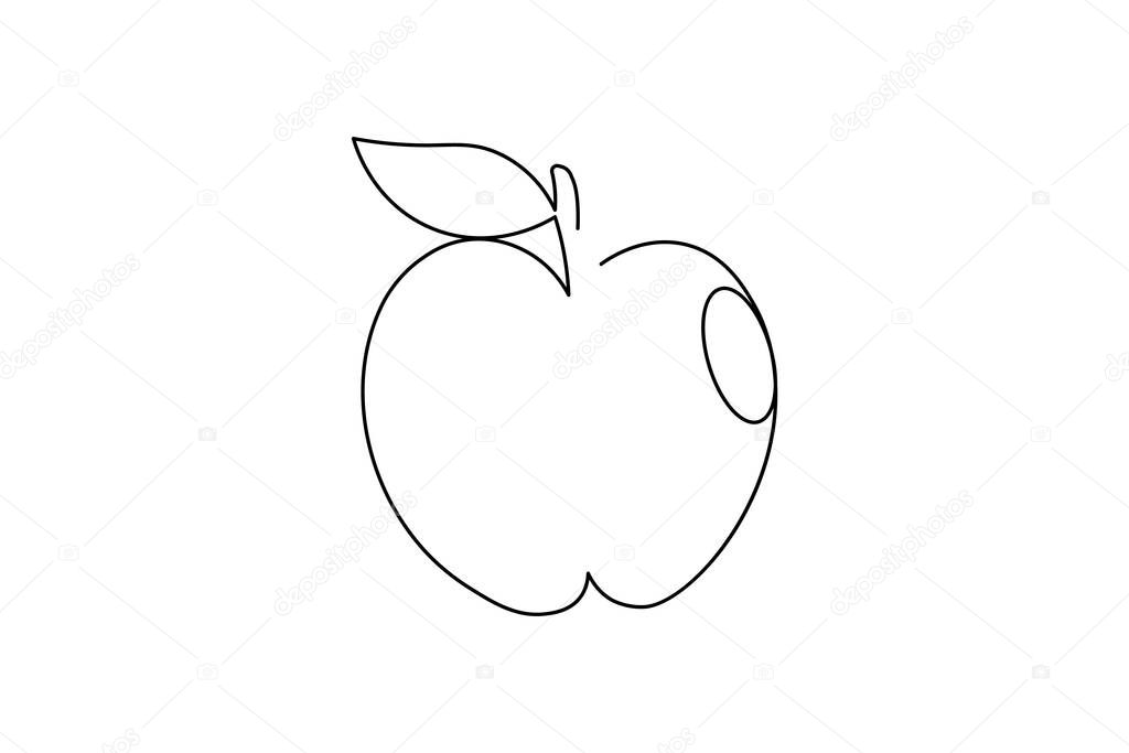 Apple continuous one line drawing in minimalist style, perfect for healthy food, fruit art, and modern design