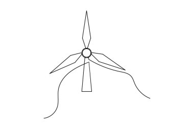 Minimalist bir rüzgar türbini çizimi temiz yenilenebilir enerji ve çevre dostu tasarımı sembolize ediyor