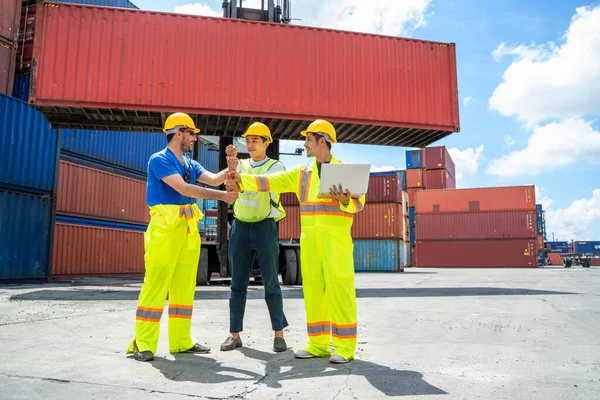 Foreman Team Meeting Working Cargo Logististic Warehouse Import Export Teamwork — Stock fotografie