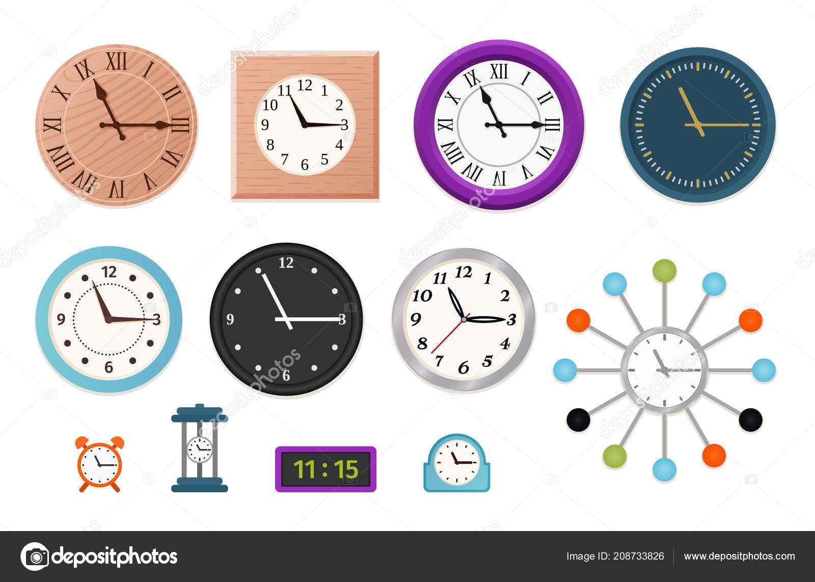 Wall Clock Vector Set Wall Table Alarm Clocks Isolated White Stock Vector Image By Maradaisy 208733826