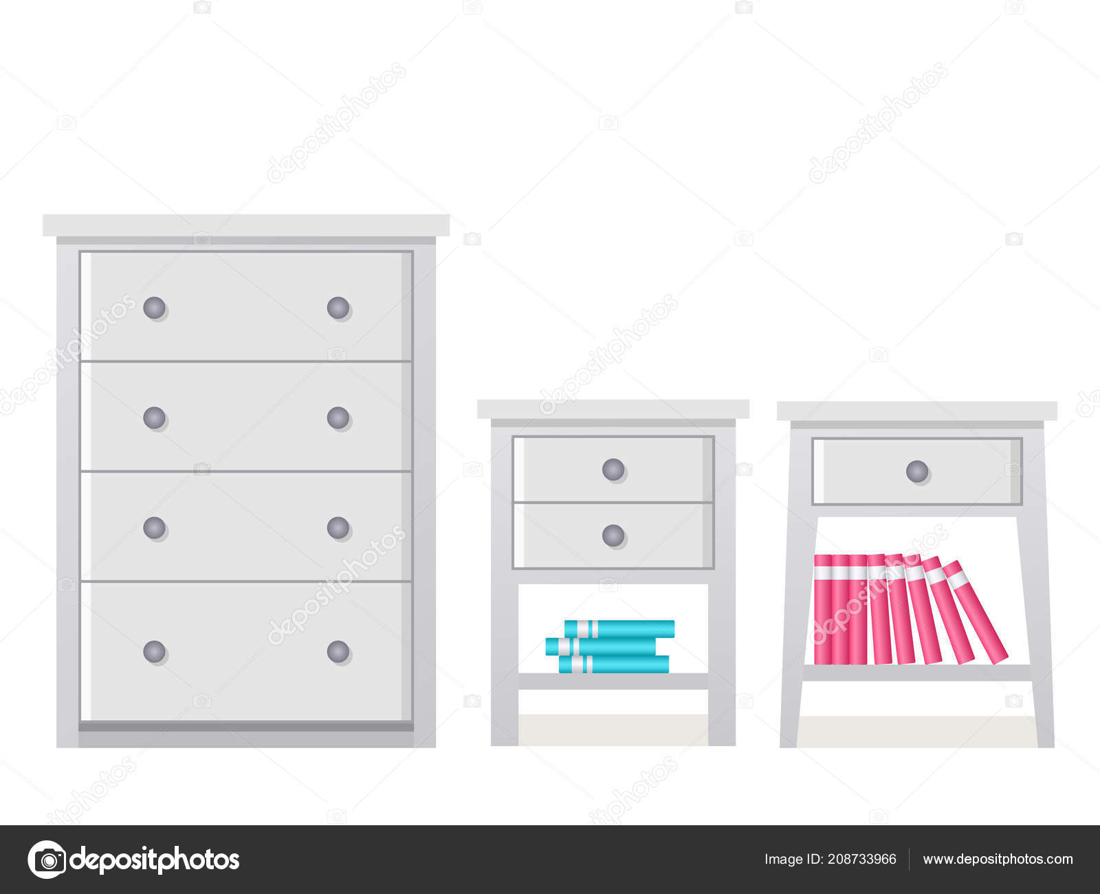 Chest Drawers Bedside Table Vector Furniture Icon Flat Design