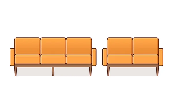 Sofa, couch, armchair linear icon. Vector. Outline retro furniture in line art flat design. Cartoon orange house equipment for living room isolated on white background. Vintage set elements for lounge