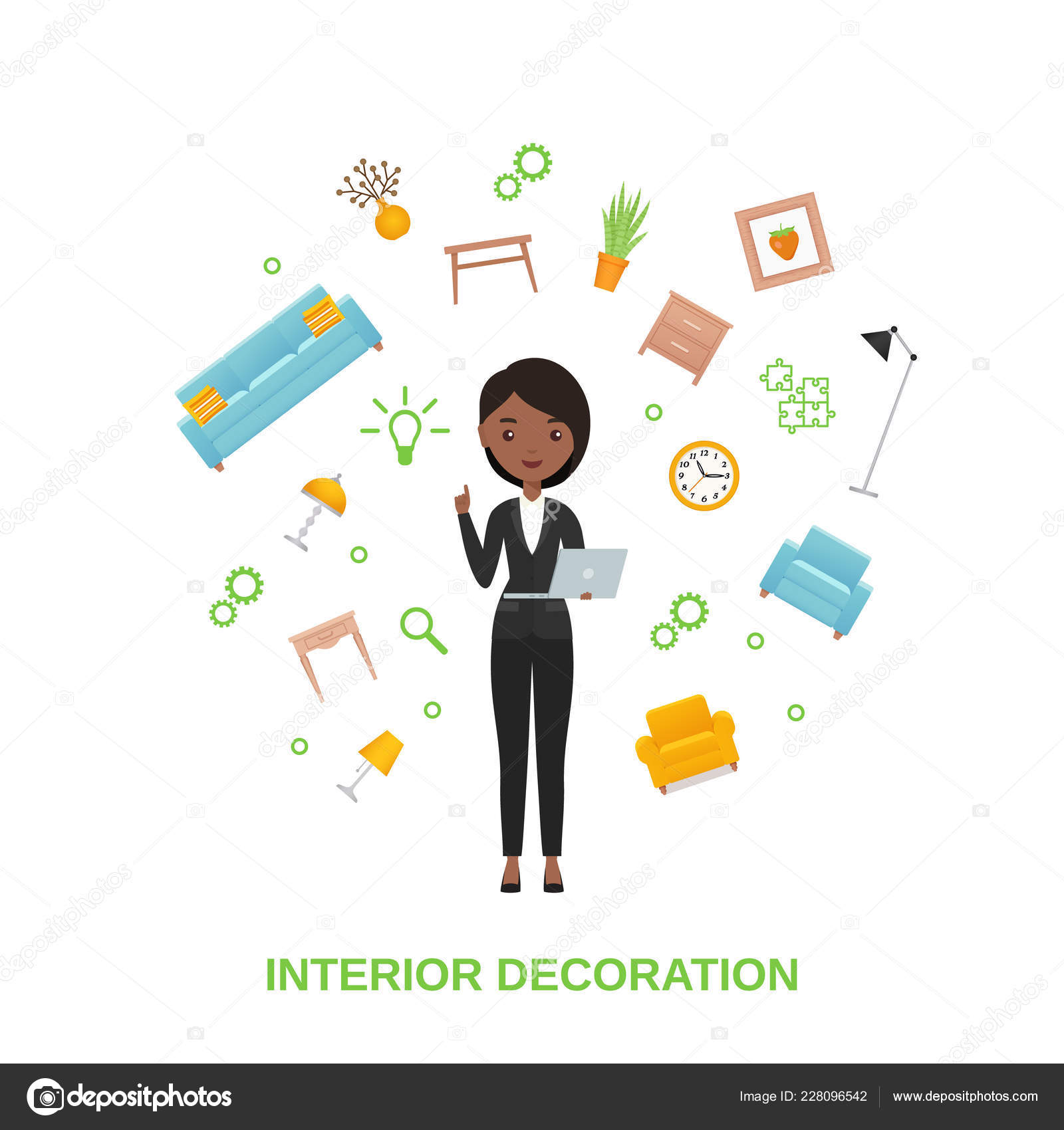 Female Interior Designer Furniture Floating Soaring Vector
