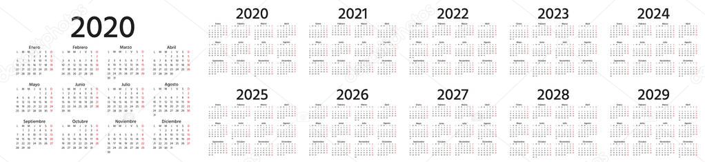2020 Spanish Calendar. Vector illustration. Template year planne vector