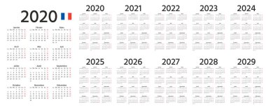 2020, 2021, 2022 French Calendar. Vector illustration. Template vector