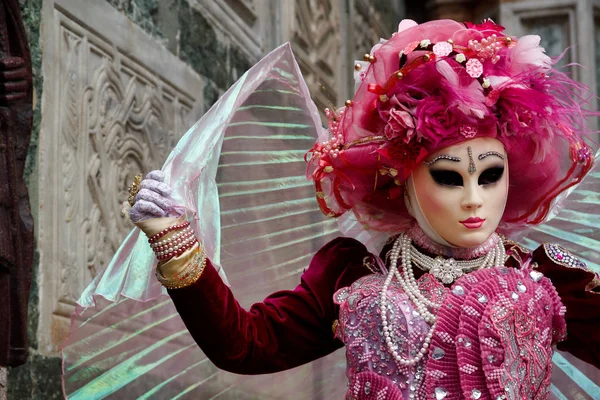 Karneval Rosa Weiße Maske Und Kostüm Beim Traditionellen Festival Venedig — Stockfoto