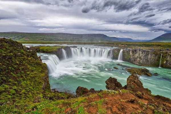 Uma Vista Godafoss Rampa Observação Islândia — Fotografia de Stock