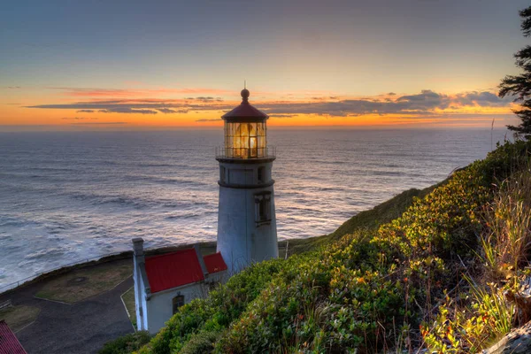 Long Exposure Sunset Haceta Lighthouse Oregon — Stock Photo, Image