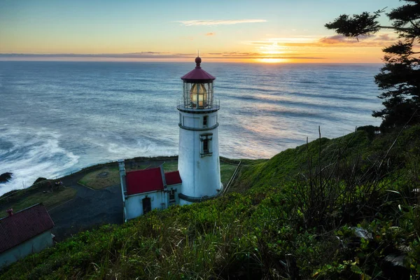 Long Exposure Sunset Haceta Lighthouse Oregon — Stock Photo, Image