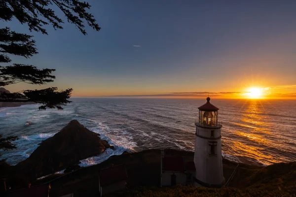 Long Exposure Sunset Haceta Lighthouse Oregon — Stock Photo, Image