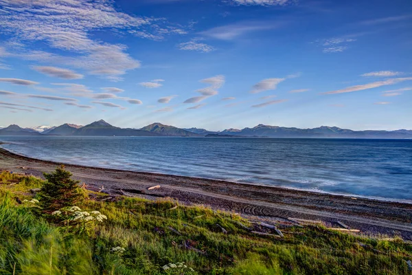 Atardecer Montañas Alaska Barlovento Homero Glaciar Salida Ballenas Puffins Nutrias — Foto de Stock