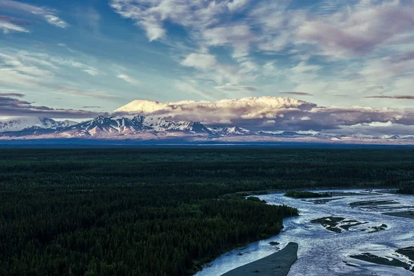 Αλάσκα Kennicott Ορυχεία Παγετώνες Πεζοπορία Βουνά Ηλιοβασίλεμα Πανόραμα — Φωτογραφία Αρχείου