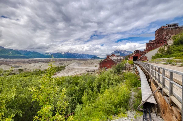 Alaska Kennicott Gruvor Glaciärer Vandring Berg Solnedgång Panorama — Stockfoto