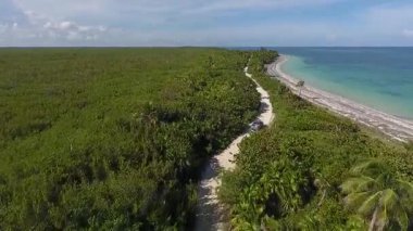 aerial drone view of the beach in the caribbean sea.