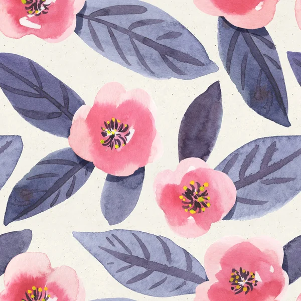 Seamless watercolor floral pattern on paper texture. Botanical background 