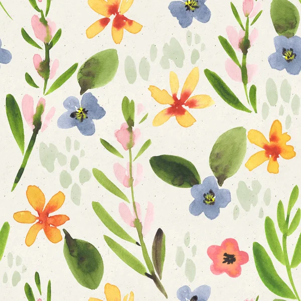 Bezešvé Akvarel Květinový Vzor Papírové Textuře Botanické Pozadí — Stock fotografie