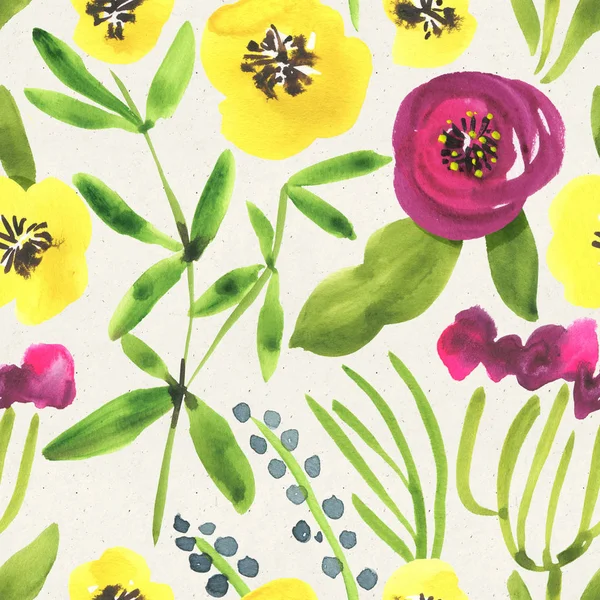 Нежный Акварельный Цветочный Узор Бумажной Текстуре Ботанический Фон Стоковая Картинка