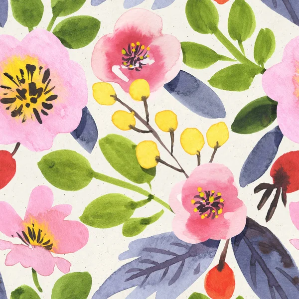 Απρόσκοπτη Ακουαρέλα Floral Σχέδιο Χάρτινη Υφή Βοτανικό Υπόβαθρο — Φωτογραφία Αρχείου