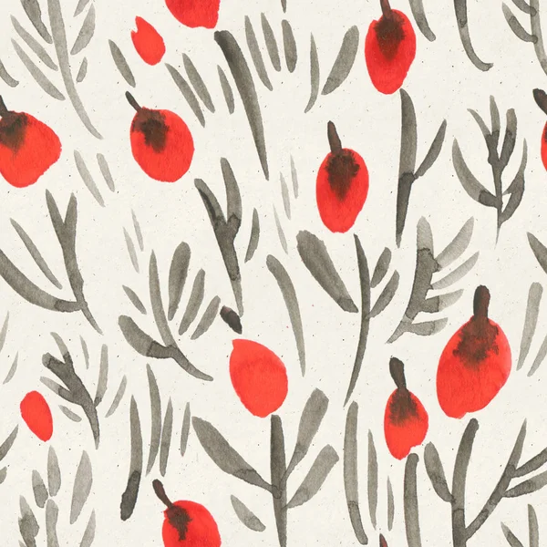 Seamless watercolor floral pattern on paper texture. Botanical background 