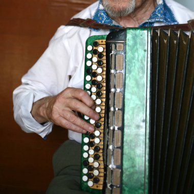 Dedem mızıka çalıyor. Beyaz gömlekli büyükbaba. Akordeon beyazdır. Kare kare.