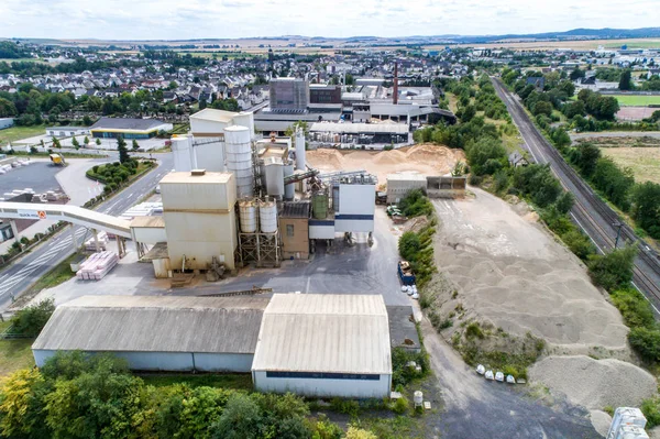 Koblenz GERMANY 21.07.2018 - Quickmix Concrete Batching Plant and construction material factory aerial view — Stock Photo, Image