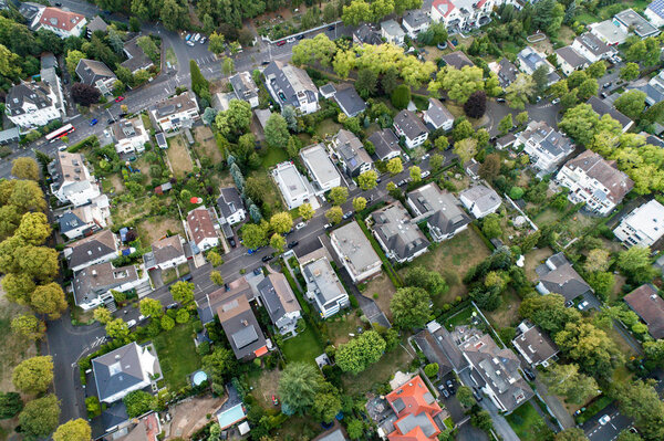 Aerial drone view of streets in Bonn bad godesberg, the former capital of Germany with a typical german house neighbourhood
