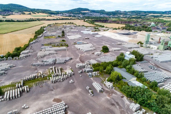 Koblenz, Germany 21.07.2018 Aerial view of factory for Blocks of concrete stones Building materials industry — Stock Image Koblenz, Germany 21.07.2018 Aerial view of factory for Blocks of concrete stones Building materials industry Stock Picture