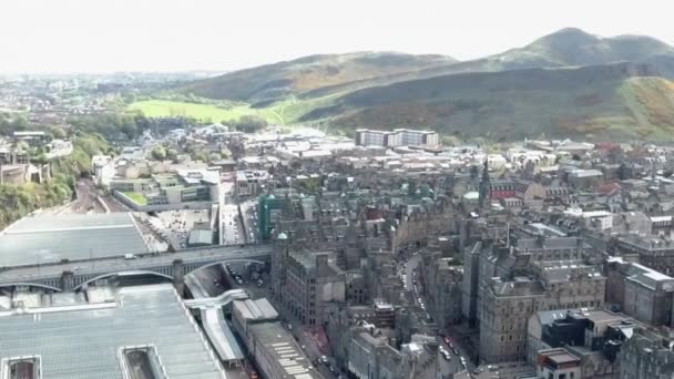 Edimburgo ciudad Escocia histórico Town Day Aerial shot — Vídeos de Stock