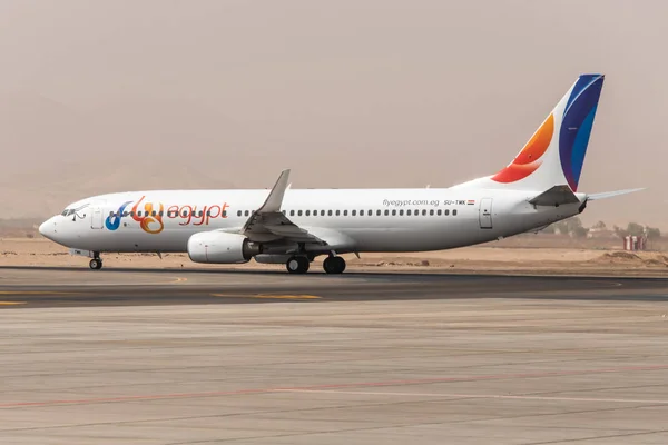 Cairo EGYPT 26.05.2018 - Fly Egypt Airplane standing to parking position at the international airport of Kairo — стокове фото