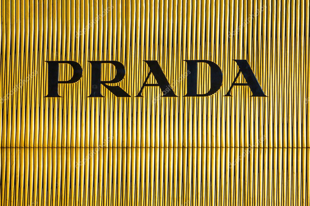 Bejing China 23.02.2019 - Prada store logo Luxury shopping center in the heart of the city