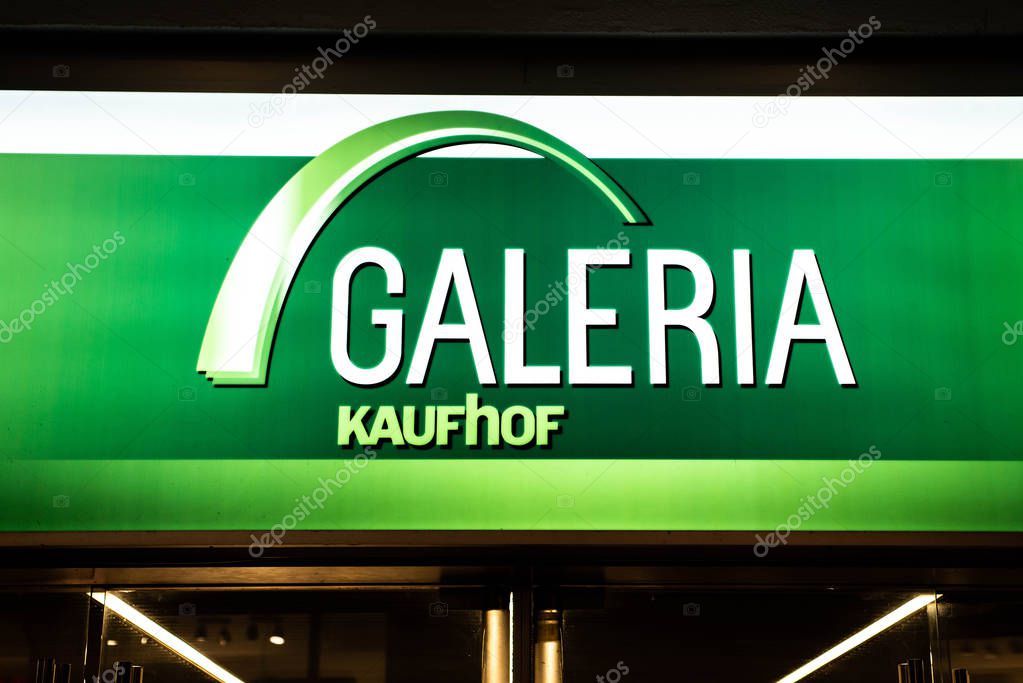 Bonn, Germany 17.12.2017 - Company Logo above Entrance of Galeria Kaufhof store a German department store chain