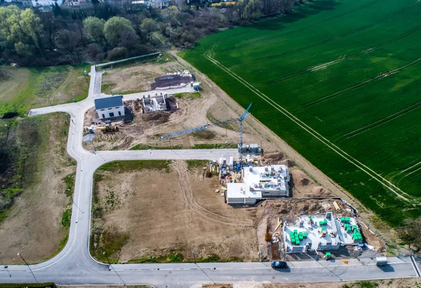 Vista aérea das ruas rodoviárias nova área de desenvolvimento para imóveis hme construção civil alemanha — Fotografia de Stock