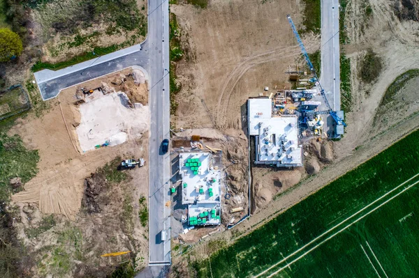 Vista aérea das ruas rodoviárias nova área de desenvolvimento para imóveis hme construção civil alemanha — Fotografia de Stock