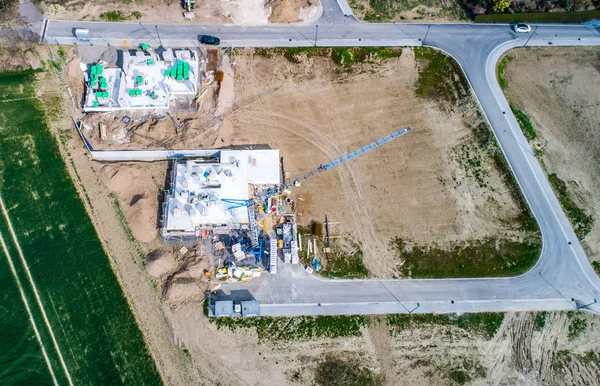 Vista aérea das ruas rodoviárias nova área de desenvolvimento para imóveis hme construção civil alemanha — Fotografia de Stock