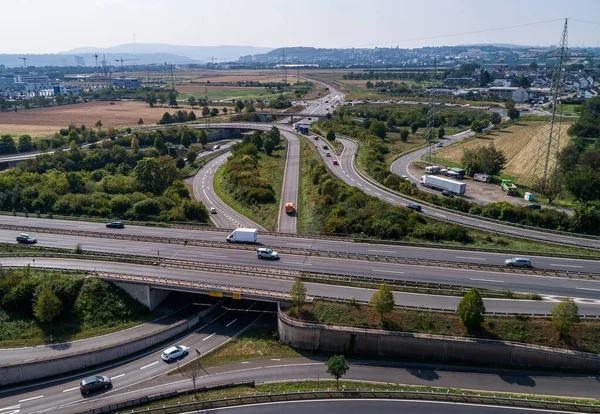 Vista aérea de una intersección de carretera con un intercambio de hojas de trébol Alemania Koblenz —  Fotos de Stock