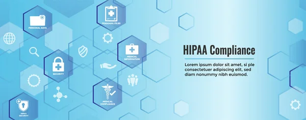 Cumplimiento Hippa Encabezado Del Banner Web Conjunto Iconos Médicos Texto — Vector de stock