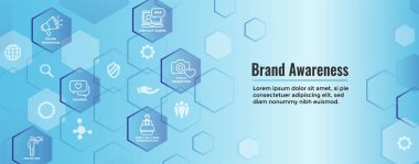 Marka elçisi ince çizgi anahat simgesi Web afiş kümesi megafon, etki unsuru pazarlama kişi ve temsilcisi