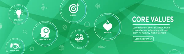 Valores Básicos Esquema Icono Con Persona Ideas Colaboradoras Pensantes Encabezado — Vector de stock