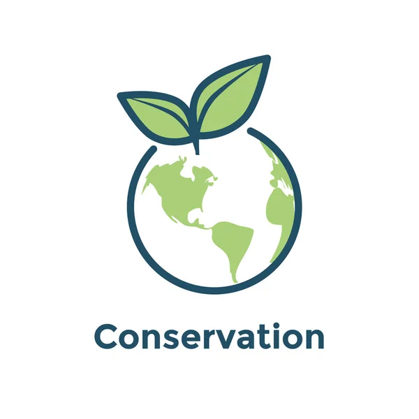 Global Environmental Conservation Icon Earth Leaf Icon — Stock Vector