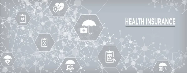 健康保险网页横幅 伞图标设置与医学图标 — 图库矢量图片