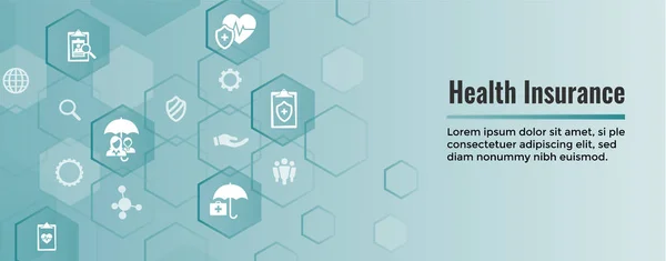 健康保险网页横幅 伞图标设置与医学图标 — 图库矢量图片