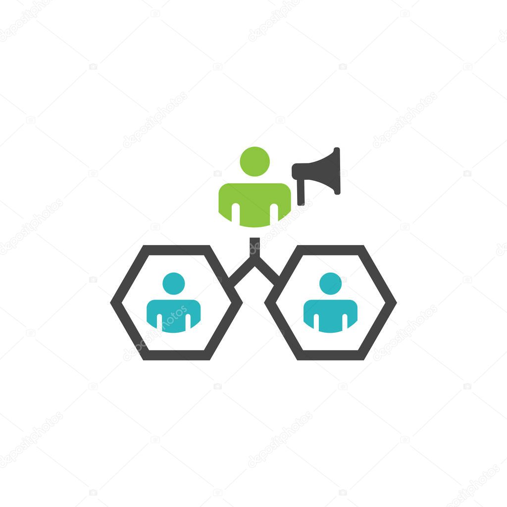 Spokesperson icon - person in marketing position networks and coordinates with others