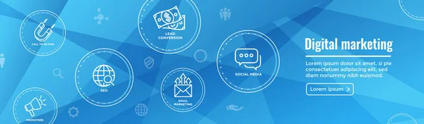 Ψηφιακή Εισερχόμενη Εμπορία Web Banner Εικονίδια Διάνυσμα Cta Ανάπτυξη Seo — Διανυσματικό Αρχείο