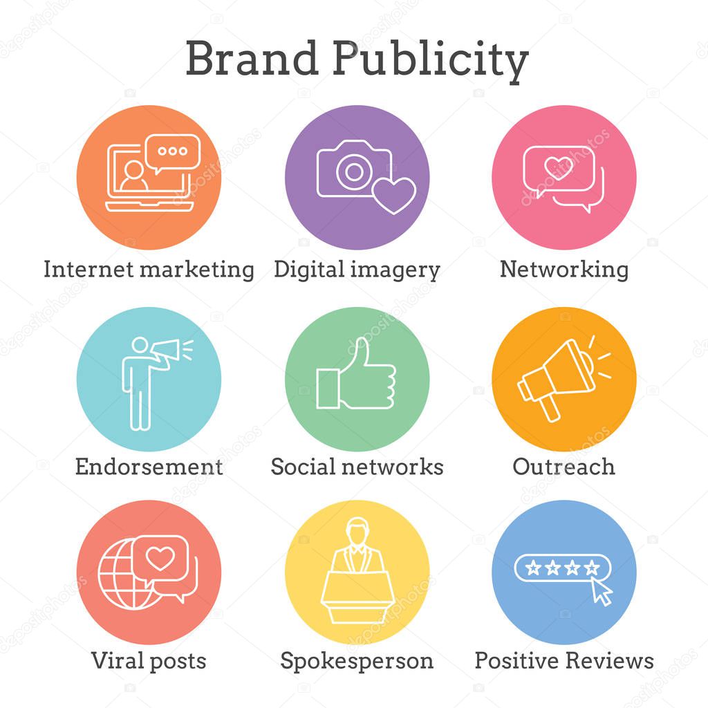 Brand Ambassador & Spokesperson Icon Set with Networking, Social, and bullhorn images