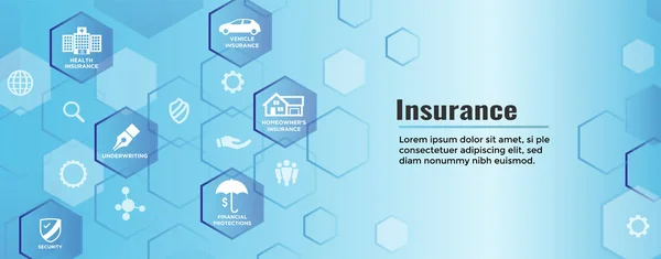 Insurance Web Header Banner Covers Homeowners Medical Life Vehicle Insurance — Stock Vector