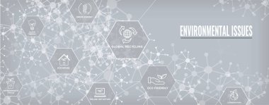 Geri dönüşüm, çevre sorunları başlığı web banner w vb Icon set