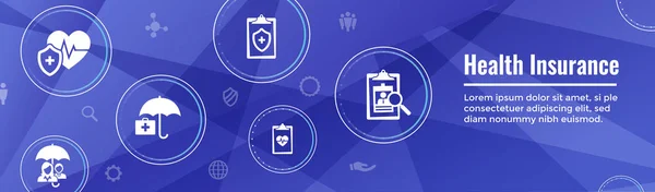 Krankenversicherungs Webbanner Mit Regenschirm Icon Set Mit Medizinischen Icons — Stockvektor